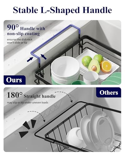 Kitsure Expandable in-Sink or Over-Sink Dish Drying Rack, Large, Black
