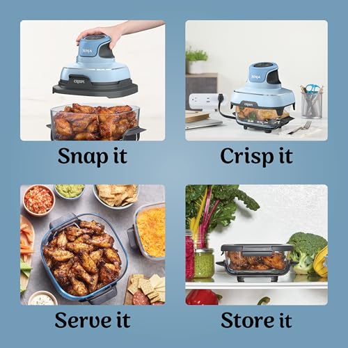 Ninja Crispi 4-in-1 Glass Air Fryer | 450°F | Non-Toxic | 4QT & 6-Cup Glass Containers w/Lids | Microwave, Freezer, Dishwasher Safe | Max Crisp, Air Fry, Bake, Recrisp | Periwinkle | FN101PL