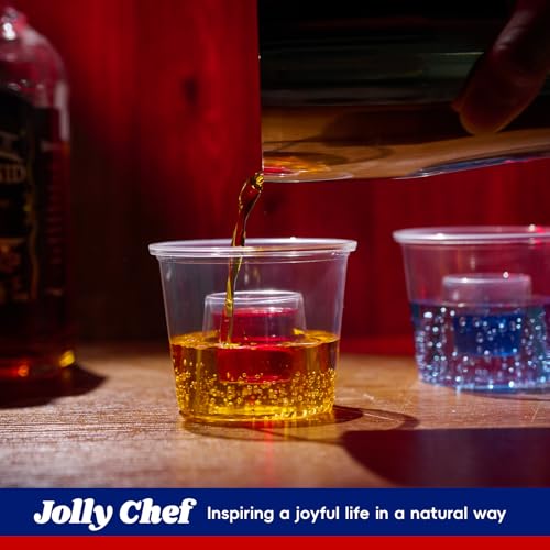 JOLLY CHEF 100 Disposable Bomber Cups,4oz Clear Plastic Bomber Shot Glasses Highly Durable and Reusable Perfect for Shots for Wedding, Valentine's Day