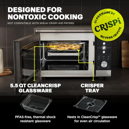 Ninja Crispi Microwave and Air Fryer with FusionCrisp, 14-in-1, 1000W, 0.9 Cu. Ft., Max Crisp, Roast, Bake, Broil, 8 Microwave Presets, Popcorn, Defrost, and more, PFAS-Free Glassware, Silver, MW101