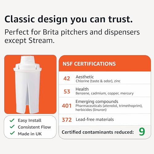 Amazon Basics Enhanced Replacement Water Filters for Water Pitchers, BPA-Free, WQA & NSF Certified, Compatible with Brita Water Pitchers & Drinking Water Filter Systems, 6 Month Filter Supply, 3-Pack