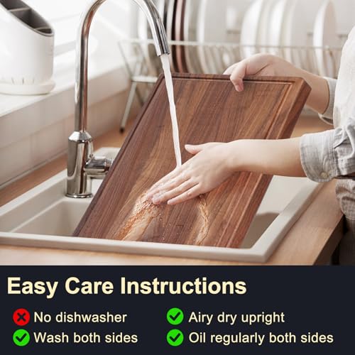 Walnut Wooden Cutting Boards for Kitchen, Solid Wood Cutting Board Set - Charcuterie & Chopping Butcher Block for Meat - Kitchen Gadgets Gift (Walnut 17in*12in)