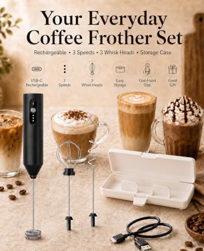 Rechargeable Electric Milk Frother Handheld, Hand Mixer Coffee Frother Wand