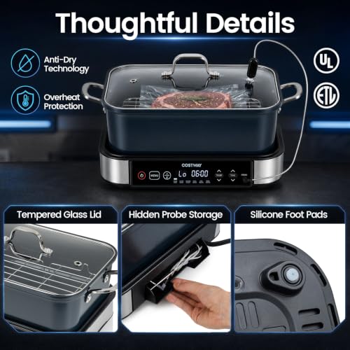 COSTWAY 6-in-1 Programmable Slow Cooker with Sous Vide, 6.8 Quart, Steam, Fry, Rice & Keep Warm Functions, Adjustable Timer & Temp Control, Nonstick Removable Pot, Dishwasher Safe Parts