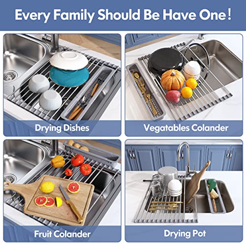 JASIWAY Roll Up Dish Drying Rack for Kitchen Sink with Utensil Holder