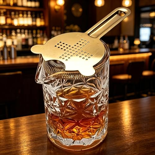 Homestia Gold Hawthorne Cocktail Strainer, Stainless Steel Bar Strainer with Heavy Duty Spring for Shakers & Mixing Glasses, Professional Drink Strainer for Bartenders