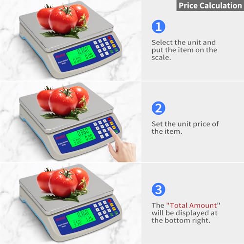 Large Digital Kitchen Scale 30KG Commercial Food Scale 66LB for Baking Bread Meat Stainless Steel Price Computing Scale LCD Display,Prep Counting Scale for Parts and Coins Adapter Included