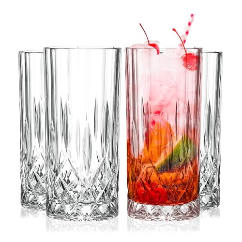 Barski Highball Glass - Drinking Glasses - Set of 4 - Hiball Tumblers - Glass Crystal Tumbler - for Water, Juice, Beer, Mixed Cocktails, Mojito Glass, Tom Collins Bar Glassware, 13 oz, Made in Europe