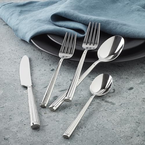 Oneida Silverware Set, Robyn 20-Piece Flatware Set, Service For 4, 18/0 Stainless Steel, Dishwasher Safe, Kitchen Cutlery Sets, Kitchen Utensils Sets, Knives Spoons And Forks, Home (Silver, 20 Pieces)