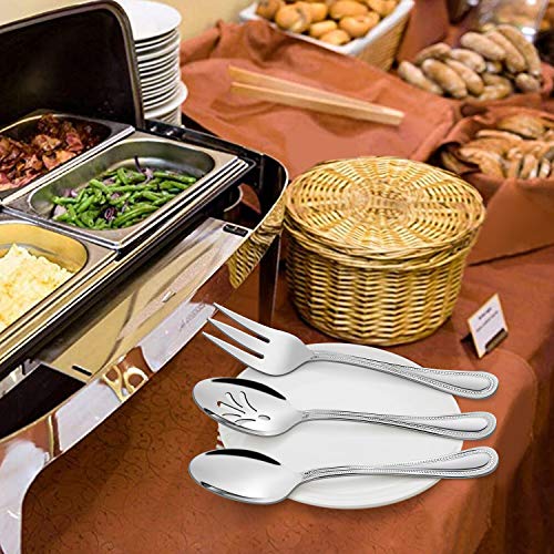 HaWare 65-Piece Silverware Set with Serving Utensils, Stainless Steel Flatware Service for 12, Pearled Edge Tableware Cutlery for Home Restaurant Party, Mirror Polished, Dishwasher Safe
