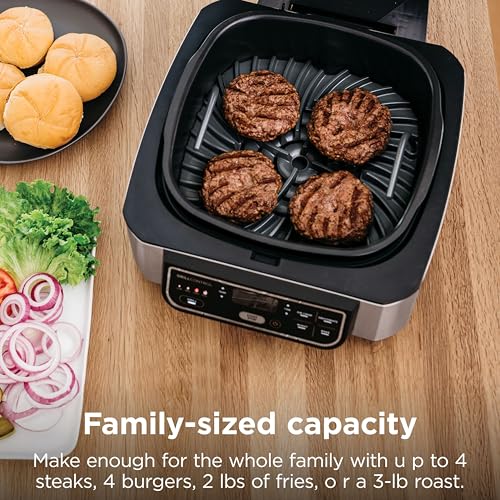 Ninja Foodi Indoor Grill & Air Fryer | 5-in-1 Grill, Air Fry, Roast, Bake, & Dehydrate | Cyclonic Grilling Technology | XL Capacity | Dishwasher Safe Parts | Black/Grey | AG301