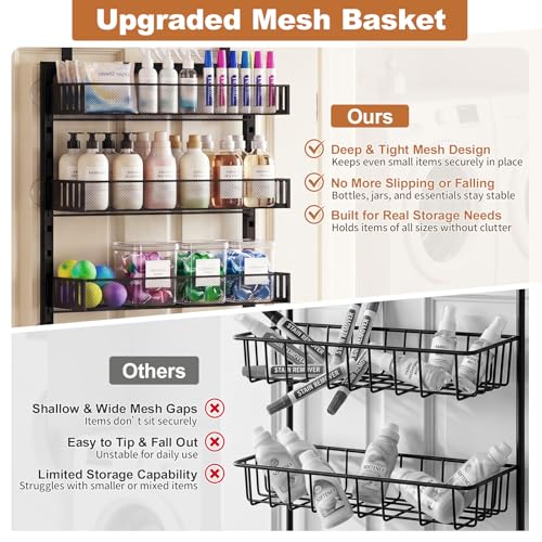 Over the Door Pantry Organizer, 8-Tier Heavy-Duty Door Spice Rack with Mesh Baskets, Height Adjustable & Anti-Swing Design, Pantry Door Organizers and Storage for Kitchen, Bathroom, Laundry Room