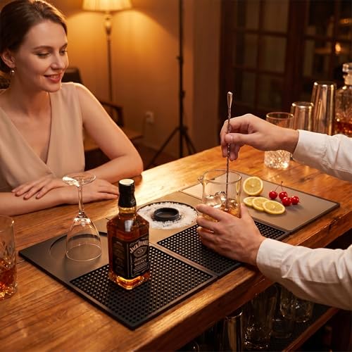 Dreamtop Bar Mat for Countertop - 3-Layer Multifunctional Foldable Silicone Cocktail Mat with Cutting Board, 22'' x 12'' Drying Mats, Bar Accessories for Home Bar Outdoor Picnic Camping Travel