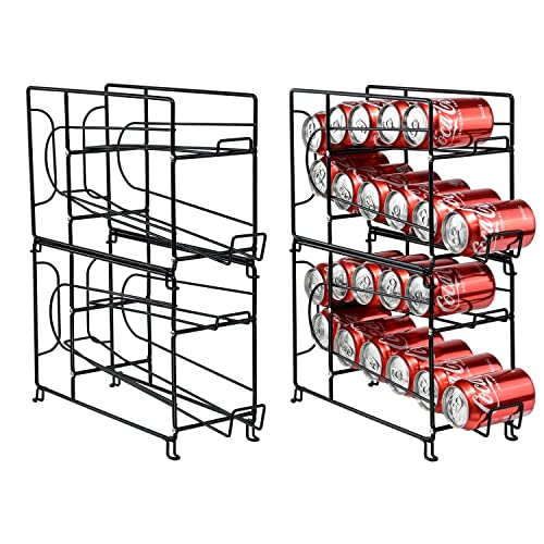 SUFAUY Beverage Can Dispneser Organizer, Stackable Shelves for Storage for Pantry, Black- 2 Pack