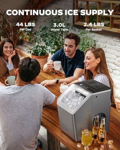 Silonn Ice Makers Countertop, 44lbs Per Day, 2 Ways to Add Water, Auto Self-Cleaning, Stainless Steel Ice Machine for Home Office Bar Party