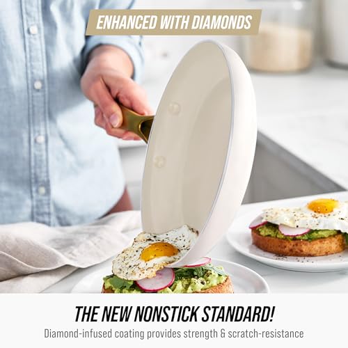Blue Diamond 12 Piece Nonstick Cookware Set, Diamond Ceramic Pots & Pans, Dishwasher & Metal Utensil Safe, Non Toxic PFAS-Free, Kitchen Cooking Sauce & Saute Pans, Oven & Broiler to 600F, White