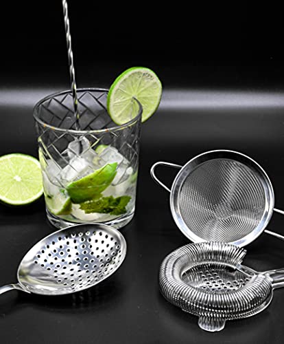 TheBarsentials Cocktail Strainer Set Stainless Steel Bar Tools with Stirring Spoon - Hawthorne, Julep, & Fine-Mesh Sifter for Drinks