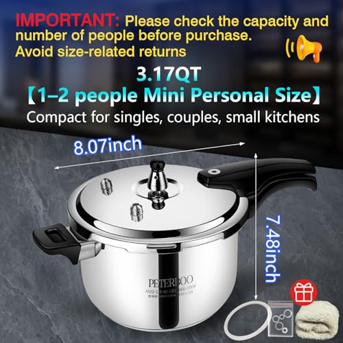 Premium Stainless Steel Small Pressure Cooker 3 quart | 8 Safety Features & Quick Cooking | stovetop pressure cookers;instant pot pressure cooker;olla de presion pressure cooker 3+qt mini