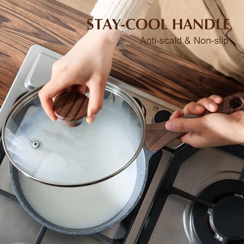 SENSARTE Nonstick Saucepan with Lid, 1.5 Quarts Small Pot with Swiss Granite Coating, Stay-cool Handle, Multipurpose Handy Sauce Pot Small Kitchen Cooking Pot, Induction Comptable, PFOA Free