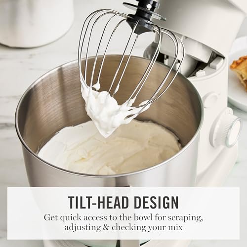 Martha Stewart 5.3Qt Stand Mixer, 12-Speed Tilt-Head Electric Kitchen Mixer with Stainless Steel Bowl, Dough Hook, Whisk & Beater, Splash Guard, Ideal for Baking Bread, Cake & Whipping, Linen Cream