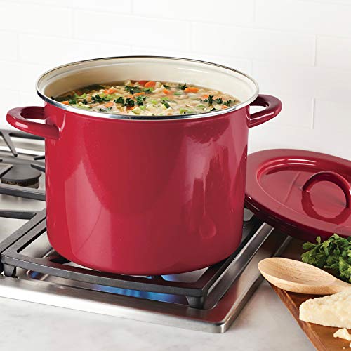Rachael Ray Create Delicious Large Enamel on Steel Induction 12 Qt Stock Pot with Lid, Red Shimmer