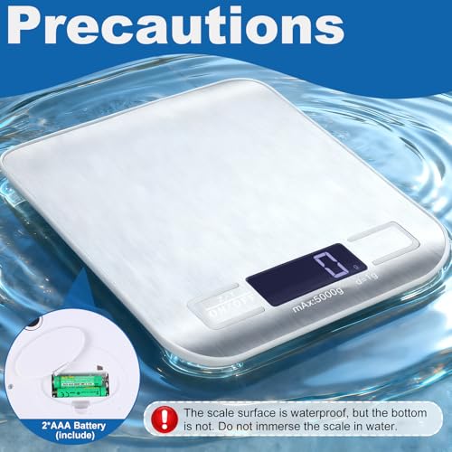 Girwu Food Scale, Digital Kitchen Scale with 1g Accuracy, 11lb/22lb Capacity & Backlit LCD, Stainless Steel Tare Scale for Baking, Cooking and Meal Prep, 5.5x7x0.6 Inches (Batteries Included)