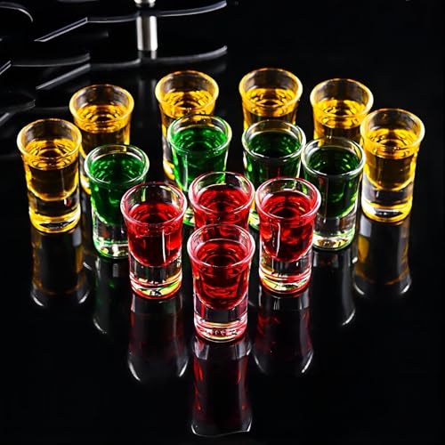SUN GKOTTA 60-Pack 1 OZ Glass Shot Glasses set with 10 Pourers - Heavy Base shot Glasses bulk for Bar, Party, and Gifts