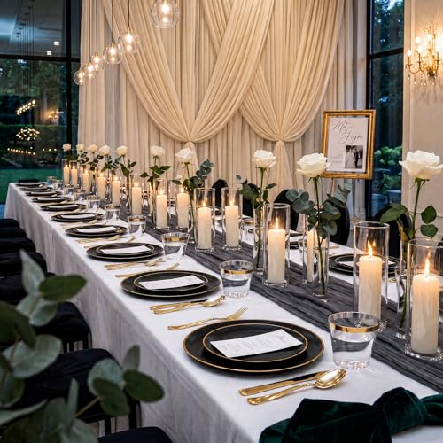 KIRE 100PCS Black and Gold Plates - Black Plastic Plates Disposable with Gold Rim Include 50Pcs 10.25inch Dinner Plate and 50Pcs 7.5inch Dessert/Salad Plate for Party/Wedding/Graduation/Father's Day