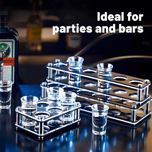 SUN GKOTTA 60-Pack 1 OZ Glass Shot Glasses set with 10 Pourers - Heavy Base shot Glasses bulk for Bar, Party, and Gifts
