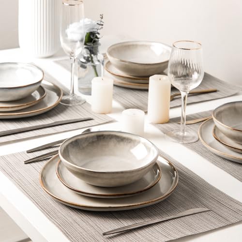 AmorArc Ceramic Dinnerware Sets,Handmade Reactive Glaze Stoneware Plates and Bowls Sets,Highly Scratch Resistant | Dishwasher & Microwave Safe Dishes Set,Service for 8 (24pc)