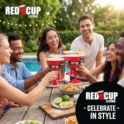 Red Cup Living Reusable Plastic Margarita Glasses with Stem 15 oz – Shatterproof Cocktail Cups, Durable Party Stemware for Pool, Patio & Outdoor,st patricks day accessories & spring break essentials