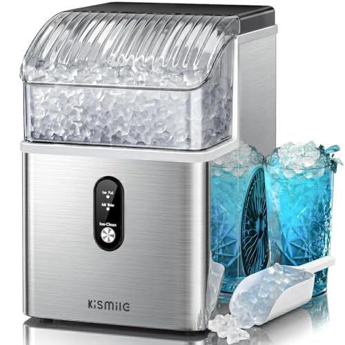 Kismile Nugget Ice Makers Countertop,Portable Ice Machine with Crushed Ice, 35lbs/Day,Self-Cleaning,One-Click Operation for Home Use(Silver)