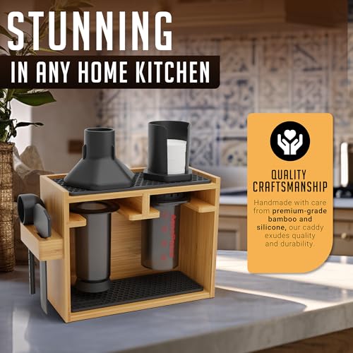HEXNUB Organizer Stand for AeroPress Bamboo Coffee Caddy Original Black