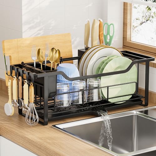 AIDERLY Narrow Dish Drying Rack Dish Drainer, Black