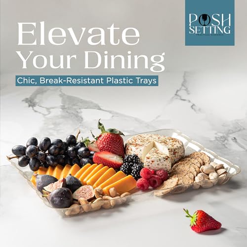 Posh Setting - Glitter Gold Serving Trays for Party, 9x13 Plastic Platters & Food Trays