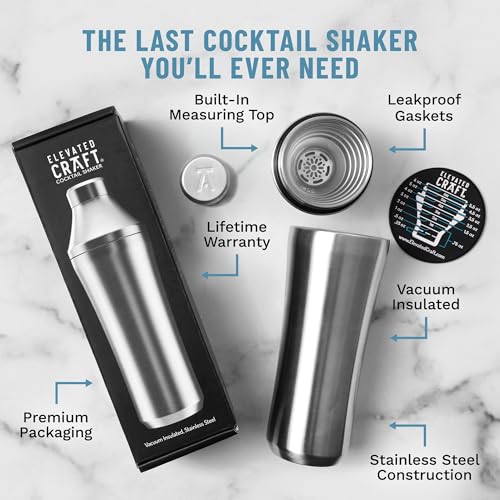 Elevated Craft Hybrid Cocktail Shaker - Premium Vacuum Insulated Stainless Steel Cocktail Shaker - Innovative Measuring System - Martini Shaker for the Home Bartender - 28oz Total Volume