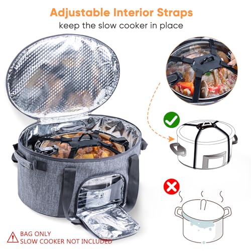 Double-Layer Slow Cooker Carrying Bag for 6-8 Quart CrockPot and Hamlton Beach Slowcooker, Travel Bag with Lid Fastener for Crock-pot, Portable Carrier with See-throught Window(BAG ONLY)