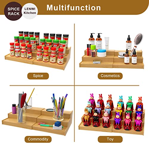 Lenwi Spice Rack Organizer for Cabinet, 3 Tier Expandable Bamboo Spice Storage for Kitchen Cupboard Pantry