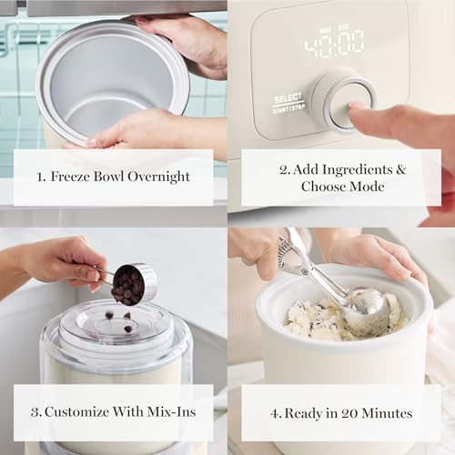 Martha Stewart Ice Cream Maker, 2 Quart Double-Insulated Freezer Bowl, Sorbet & Frozen Yogurt, Ready in 20 Minutes, Mix-Ins Chute, Easy to Clean, Linen Cream