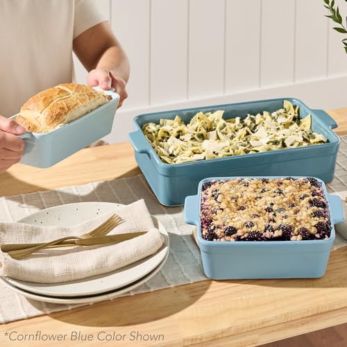 Best Choice Products 3-Piece Ceramic Bakeware Set, Stoneware Baking Dishes, Porcelain Casserole Bakeware Dishes, Serving Dishes - 9x12 Casserole, Loaf Pan, 8x8 Baking Dish - Sage Green