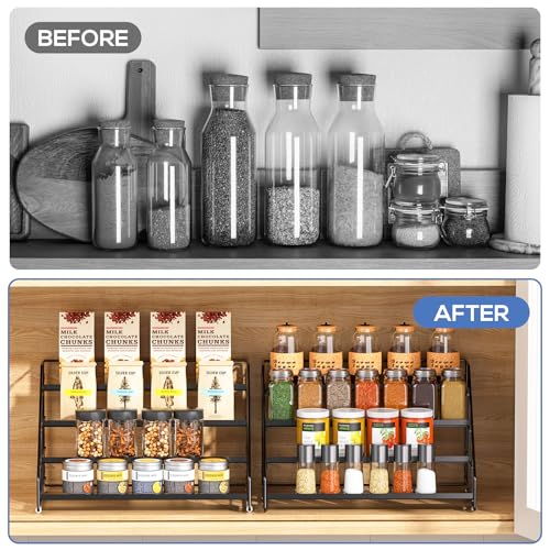 GIGIFTREE Spice Rack Organizer for Cabinet, 4 Tiered Spice Rack Organizer, Tiered Adjustable Spice Shelf for Kitchen Countertop Organization, Bright Black