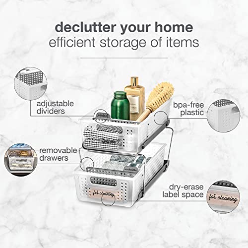 madesmart 2 Tier Bath Organizer, Undersink Storage with Sliding Drawers, for Cleaning Supplies, Pantry, Sponges, Bottles & Kitchen Essentials, Adjustable Dividers & Pull Out Sliding Baskets, Frost