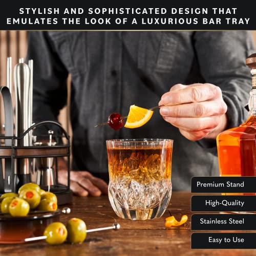 Home Hero Bartender Kit - 22-Piece Cocktail Shaker & Bar Tool Set - Wooden Stand Display & Bar Cart Accessories - Recipe Book & Housewarming Gifts - 22-Pc, Silver