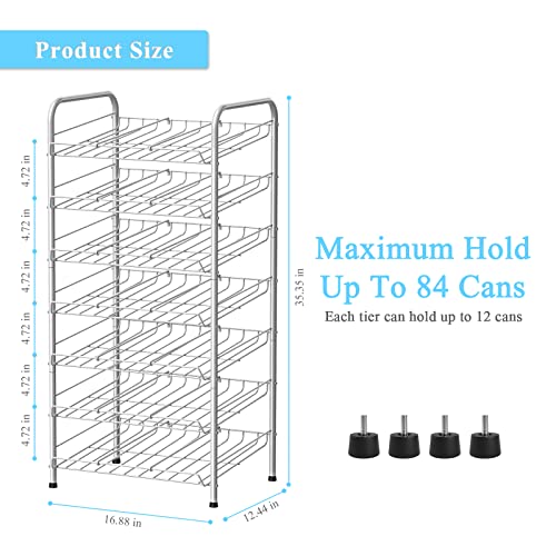 Vrisa Can Organizer for Pantry 7-tier Can Organizer Can Good Organizer for Pantry Shelf Holds up to 84 Cans Can Rack Dispenser for Pantry, Kitchen, Cabinet Silver