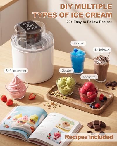 Ice Cream Maker Machine – 2.1 Quart Ice Cream Machine for Gelato, Sorbet & Frozen Yogurt, Pre-Freeze Bowl, LCD Screen and Timer, Perfect for 6-10 Servings, Easy to Use & Clean