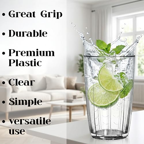 ZEAYEA Set of 6 Acrylic Drinking Cups, 14 oz Unbreakable Water Tumbler, Reusable Plastic Drinking Glasses, Stackable Beverage Tumbler for Juice, Lemonade, Ice Coffee, BPA-free, Dishwasher Safe