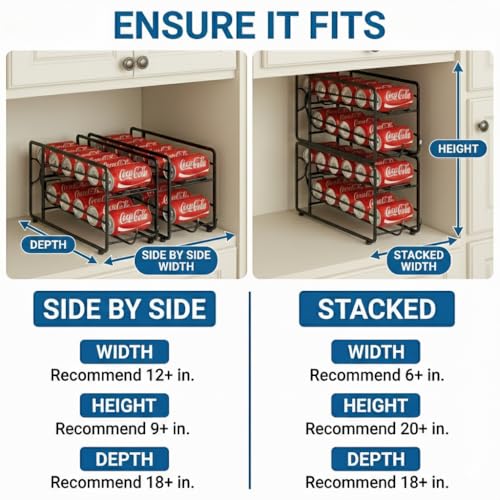 CANYAVE Soda Can Organizer Storage Rack, 2 Pack Stackable Beverage Soda Can Dispenser Organizer Holder for Refrigerator, Cabinet, Pantry (Black)