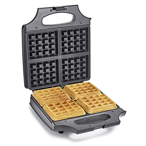 bella Waffle Iron, 4 Square Belgian Waffle Maker, Non-stick Extra Large Plates for Easy Cleanup, Compact