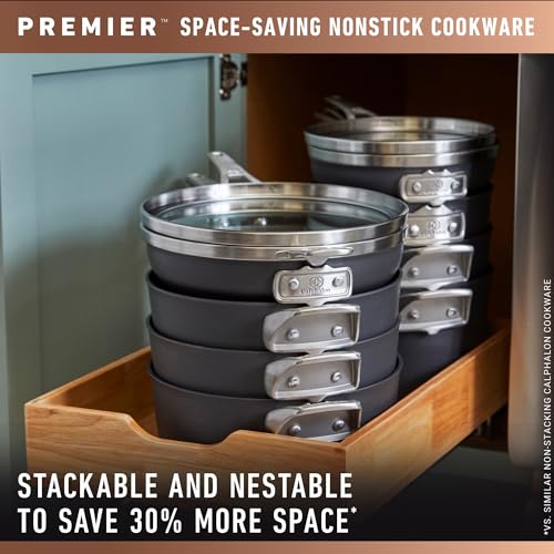 Calphalon Premier Space Saving 1.5 Quart Sauce Pan with Lid, Hard-Anodized Nonstick Cookware with MineralShield Technology, Dishwasher and Oven Safe
