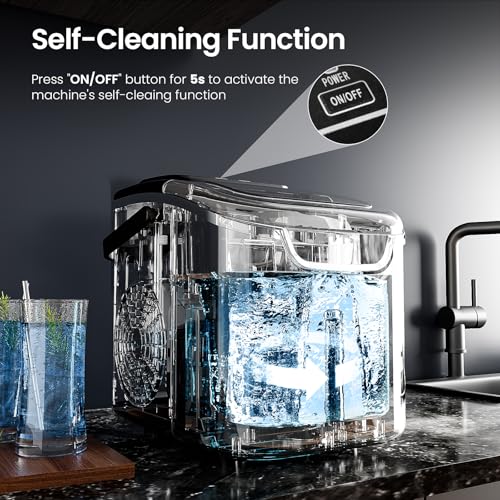 Antarctic Star Countertop Ice Maker Portable Ice Machine with Handle,Self-Cleaning Ice Makers, 26Lbs/24H, 8 Ice Cubes Ready in 6 Mins for Home Kitchen Bar Party (Grey)